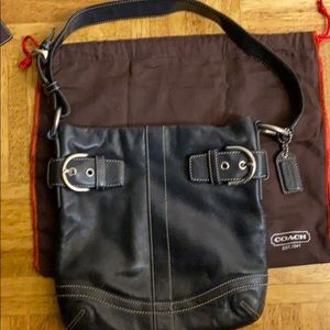 Coach all leather black shoulder bag